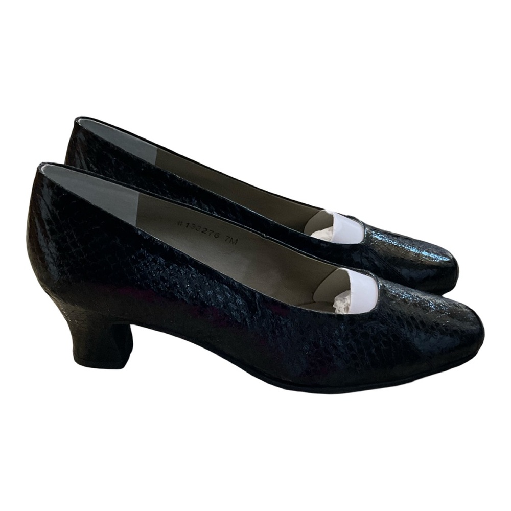 Mark Lemp Classic Black Snakeskin Pumps | Size 7 | Low Heel Comfort NEW